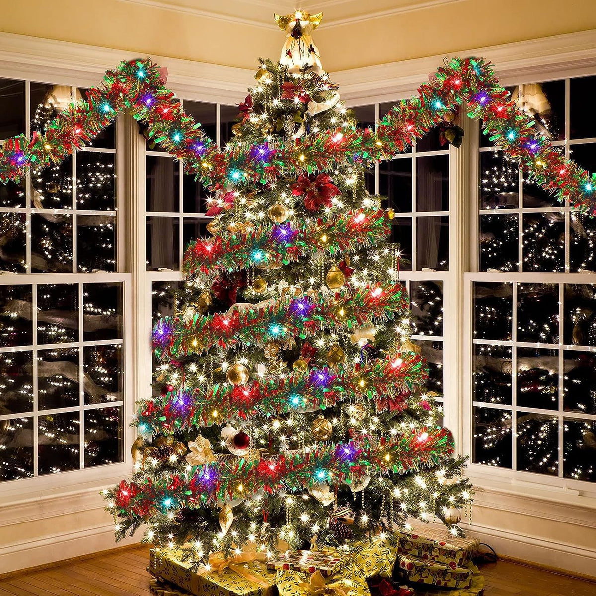 Christmas decoration ribbon, Christmas party atmosphere, venue arrangement, floral and madder hair strips